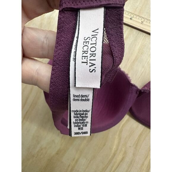 Victoria Secret Demi Lined Bra 38D Purple Push Up Lace Satin - Picture 3 of 4